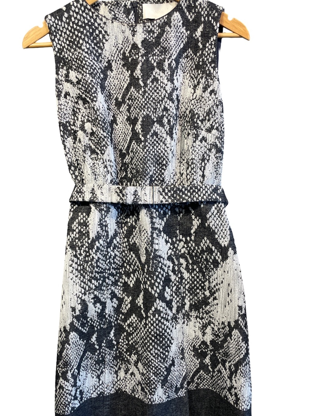 Boss Black & White Snake-Print Sleeveless Dress with Belt